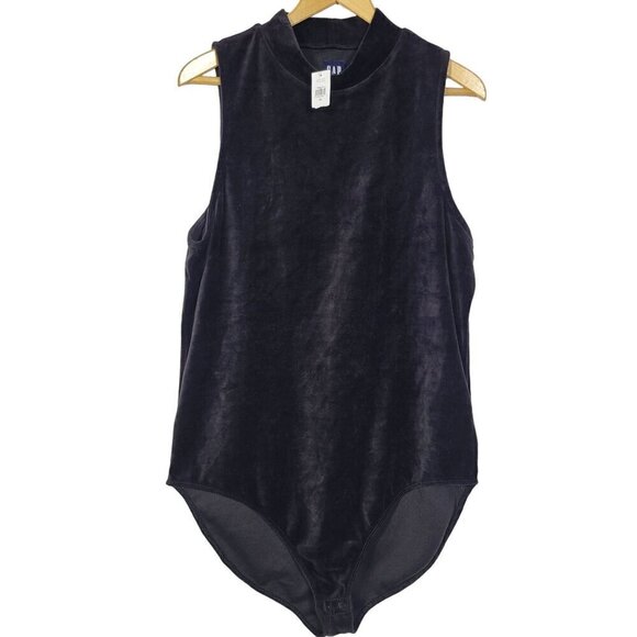NWT GAP Women's Velvet Velour Stretch Mock Neck Bodysuit Color Black Size XL - Picture 1 of 13
